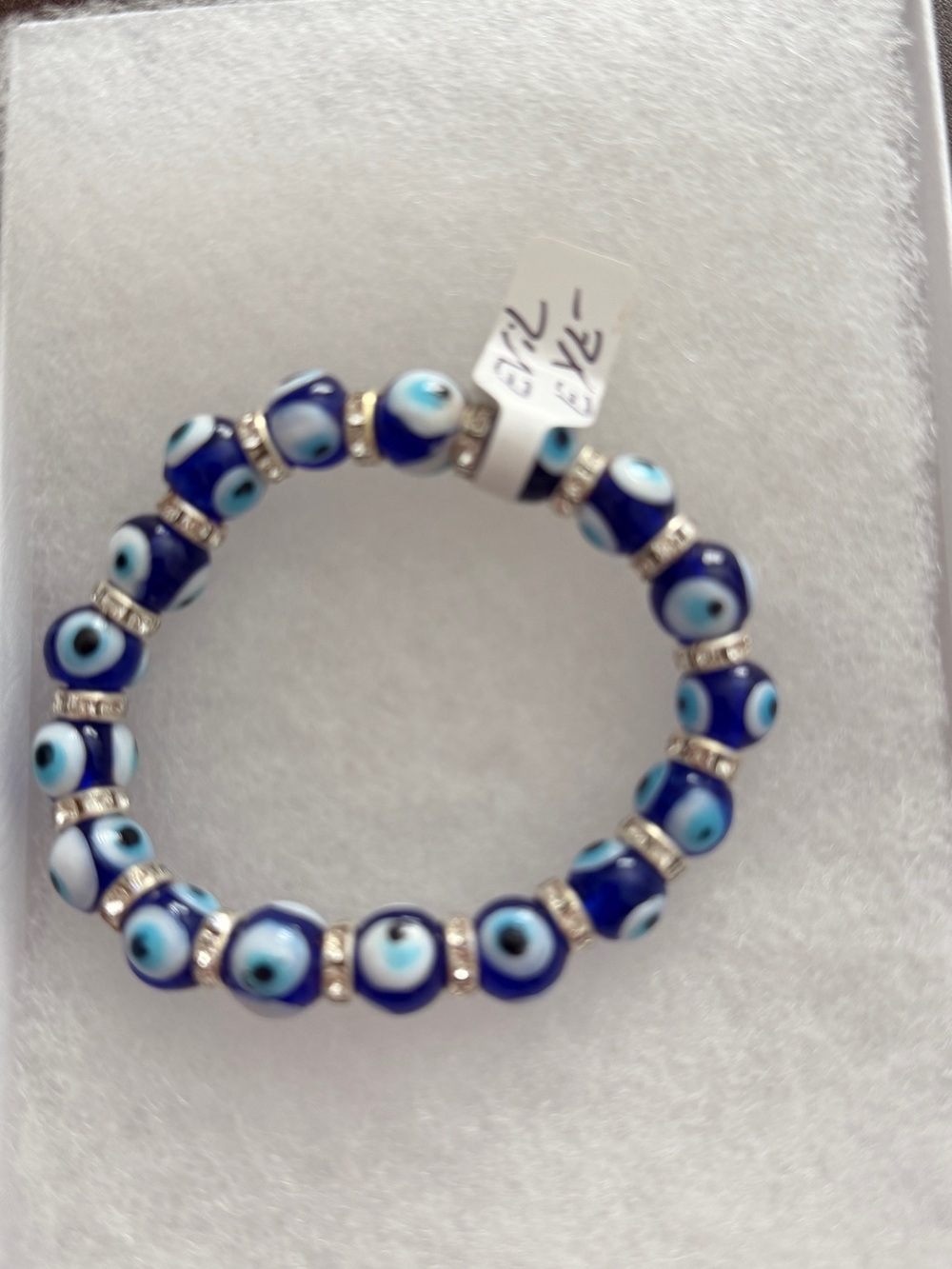 Blue Evil Eye Beaded Stretch Bracelet - Unbranded